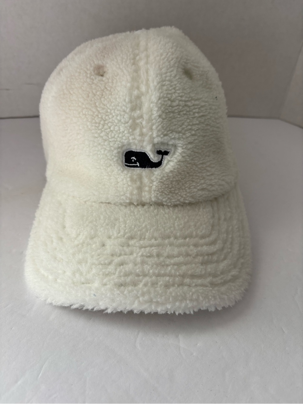 Vineyard Vines Kids Cream Sherpa Baseball Hat with Navy Whale